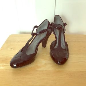 Black Patent Leather T-Strap Heels